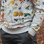 abordables Sudaderas 3D para hombre-Hombre floral ditsy Flor / Plantas Sudadera Sudaderas Manga Larga Camisa de entrenamiento Cuello redondo retro de la vendimia Print Festivos Noche Festival Estampado Otoño Invierno