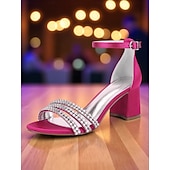 baratos cocktail-sandálias femininas de salto bloco de cetim roxo com tiras de strass - sapatos sociais elegantes e abertos para coquetéis e ocasiões formais