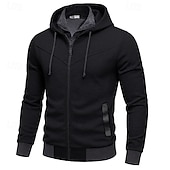 baratos hoodies básicos dos homens-Homens Moletom Full Zip Hoodie Preto Vermelho Cinza Claro Cinzento Escuro Com Capuz Tecido Patchwork Desportos e Ar livre Casual Diário Roupa de rua Legal Roupa de Esporte Primavera &amp; Outono Roupa