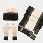 baratos Gorro-Homens Gorro Chapéus de inverno Gorros Conjunto de chapéu e luvas Gorro de inverno Caqui Cinzento Claro Fibras Acrilicas 3 Peças Tricotado Aconchegante Roupa Diária Para Noite Bloco de cor Quente
