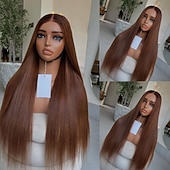 economico Parrucche lace front capelli veri-Parrucche brasiliane 100% vergini Remy con chiusura in pizzo 5x5 senza colla, parrucca frontale in pizzo 13x4 con capelli umani, parrucca castana liscia come l&#039;osso, attaccatura dei capelli naturale,