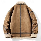 levne Faux semišové bundy-Pánské Bunda z umělého semiše Zimní bunda Šerpa bunda Dovolená Denní Zahřívací Kapsy Fleece Podzim Zima Bez vzoru Módní Šik ven Klopa Standardní Černá Hnědá Saka