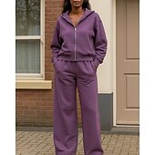 economico Tute da ginnastica-Per donna Felpa con cappuccio e zip Top attillato Tuta da 2 pezzi Baggy con tasca Tinta unita Completo Abbigliamento Autunno Rosa Viola Escursionismo Lavoro All'aperto Manica Lunga Sport