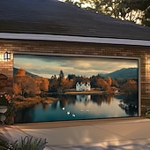 abordables Banners de Garaje y Puerta-Cubierta de puerta de garaje Gran colgante lago 森林 Rústico 3D Escénico Fiesta Al Aire Libre Fondos de disparos Puerta de Entrada Decoración del hogar