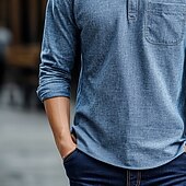 preiswerte Lässiges Henley-T-Shirt-Herren Henley Hemd T-Shirt Henley Oberteil Kurzarm Einfarbig Einfach Einheitliche Farbe Mode Designer Lässig Tasche Farbblock Knöpfe Henley Outdoor Lässig Täglich Sommer Ganzjahres Hellblau Dunkelblau