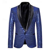 お買い得  パーティースーツ-男性用 ブレザージャケット ショールカラー パーティー ソリッド Blazer ダークブルー スリムフィット シングルブレスト 一つボタン
