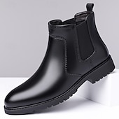 abordables Bottes de Chelsea-Homme Bottes Rétro Marche ancien Quotidien Cuir PU Confortable Bottes Mi-Mollet Mocassin Brun foncé Noir Printemps Automne