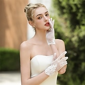 baratos Luvas-Renda / Tule Até o Pulso Luva Elegante / Festa / Noite / à moda Com Cor Pura Luvas de Festa / Casamento