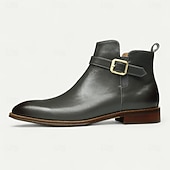 economico Stivali in pelle di alta qualità-stivaletti alla caviglia da uomo con fibbia bianca, moderni stivali alla moda con cerniera laterale e cinturino per matrimoni, feste e abbigliamento casual alla moda