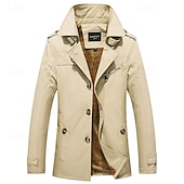 billiga Trenchcoat för män-Herr Fleece-jacka Peacoat Trenchcoat Semester Dagligen Höst Vinter 100 % bomull Håller värmen Ytterkläder Kläder Mode Klassisk Slät Ficka Kavajslag Enkelknäppt