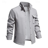 preiswerte Lässige Jacken-Herren Waffeljacke Fleecejacke Cargo-Jacke Freizeitjacke Urlaub Täglich Warm Tasche Herbst Winter Einfach Mode Klassisch Revers Regulär Schwarz Weiß Marineblau Blau Khaki Jacken