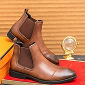 abordables Bottes de Chelsea-Homme Bottes Bottes Chelsea Rétro Marche ancien Quotidien Cuir PU Confortable Bottines Mocassin Noir Marron Printemps Automne Hiver