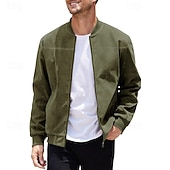 preiswerte Faux-Suede-Jacken-Herren Imitat-Lederjacke Freizeitjacke Urlaub Täglich Warm Tasche Herbst Winter Einfach Mode Klassisch Stehkragen Regulär Schwarz Marineblau Meeresblau Braun Armeegrün Jacken
