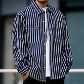 economico camicie di jeans da uomo-Per uomo Camicia Camicia casual Camicia con Bottoni Camicia di Jeans Nero Blu Manica Lunga A righe Bavero Vacanza Ferie Tasca Abbigliamento Poliestere Moda Casual Confortevole