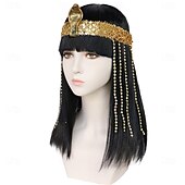 economico Parrucche delle celebrità-parrucca nera di Cleopatra, capelli neri bob con frangia per donne, parrucche da cosplay di Cleopatra, capelli corti e lisci bob, capelli e accessori per cosplay per costumi di Halloween.