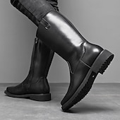 levne Jezdecké boty-Pánské černé pracovní jezdecké boty z umělé kůže – odolné kovbojské boty do poloviny lýtek s pevnou podrážkou pro outdoor, farmářské aktivity a každodenní nošení
