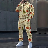 abordables Traje de Papá Noel-Navidad Hombre Cada Copos de nieve 2 piezas Conjuntos de sudaderas 3D Chándal Sudadera con capucha Manga Larga Pantalones largos Con Capucha Casual / Diario Ropa Deportiva Diario Festivos Impresión 3D