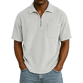 abordables Polo classique pour homme-Homme Polo à fermeture éclair Texturé Occasionnel Fête Revers Zip quart Manche Courte Mode Basique Uni Texturé Quart de zip Chaud Été Printemps Coupe régulière Marron foncé Violet Kaki Polo