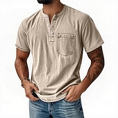 levne Ležérní tričko Henley-Pánské Tričko Henley Tričko Tričko Krátký rukáv Retro Na běžné nošení Ležérní Léto Jaro Podzim Černá Růžová Světle modrá Fialová Světle šedá Henley Tričko Henley