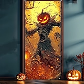 abordables Couvre-portes d&#039;Halloween-Couvertures de porte d&#039;Halloween, tapisserie de citrouille et d&#039;épouvantail, décoration de rideau de porte, toile de fond de récolte effrayante, bannière de porte pour porte d&#039;entrée, décoration de