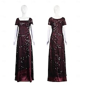 cheap 1920s Dresses-Roaring 20s 1920s Ankle Length Dress Evening Dress Fancy Costume Short Sleeves The Great Gatsby Sequins Square Neck Fancy Dress Women's Carnival Evening Party Party Masquerade Adults Dress Gloves