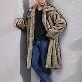 preiswerte Herrenjacken &amp; Herrenmäntel-Herren Freizeitjacke Kunstpelzmantel Urlaub Täglich Thermowarm Plüsch Herbst Winter Einfach Mode Streetwear Revers Lang Weiß Gelb Kamel Grau Jacken