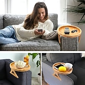 abordables Rangement et organisation-Plateau d'accoudoir de canapé en bois pliable, table ronde confortable, support de clip de bras de canapé, flexible, antidérapant, organisateur de télécommande pour boissons, collations, accessoire