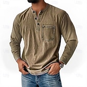 levne Ležérní tričko Henley-Pánské Retro Tričko Henley Tričko Tričko Dlouhý rukáv Retro Na běžné nošení Ležérní Jaro Podzim Celý rok Fialová Světle šedá Vodní modrá Hnědá Trávová zelená Henley Tričko Henley