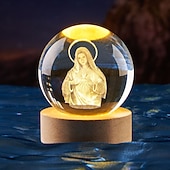 preiswerte Weihnachtsgeschenklichter-3D-Statue der Jungfrau Maria aus Kristall mit Holzsockel, lasergravierte Glaskugelstatue „Unsere Liebe Frau von Guadalupe“, 3D-Kristallkugel, Mutter Maria, christlich-katholische religiöse