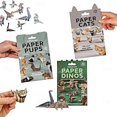 abordables artes, manualidades y costura-Gatos de papel de bricolaje, kit de manualidades de origami de papel de gato/perro/dinosaurio 3D de 50 hojas con instrucciones, decoración de escritorio de animales de bricolaje, divertidos kits de