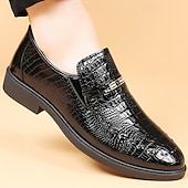 cheap Loafers-Men's Black Crocodile Pattern Loafers – Faux Leather Slip-On Dress Shoes with Glossy Finish, Elegant Business and Formal Party Footwear
