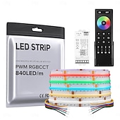 baratos Faixas de Luzes LED-Tira de LED COB RGBCCT com mudança de cor, 16,4 pés, 840 LED/m, luz flexível de alta densidade, opcional RF 2.4 GHz, controle remoto sem fio Tuya, 4 zonas de controle de grupo PWM RGBCCT