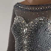 cheap Figure Skating Dresses-Figure Skating Dress Women's Girls' Ice Skating Dress Black Patchwork Open Back Mesh High Elasticity Training Competition Skating Wear Classic Crystal / Rhinestone Long Sleeve Ice Skating Figure