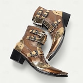abordables Bottes en cuir haut de gamme-Bottines rétro punk pour homme – en cuir de vachette véritable marron avec rivets et brides à boucle, style rock gothique pour concerts, discothèques et mode moto