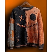 Men's Pullover Sweater Jumper Knit Sweater Ribbed Knit Regular Tops Knitted Print Pumpkin Crew Neck Halloween Vacation Daily Wear Clothing Apparel Drop Shoulder Fall Winter Pumpkin S M L4
