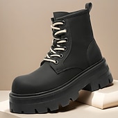 abordables Bottes de travail-Homme Bottes Bottes de Travail Marche ancien Quotidien PU Augmentation de la hauteur Confortable Bottes Mi-Mollet À lacets Noir Automne Hiver