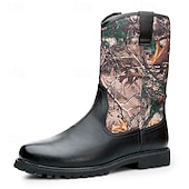 levne Cowboy &amp; Western Boots-Pánské kovbojské westernové boty s maskáčovým potiskem – odolné jezdecké boty z umělé kůže do poloviny lýtek pro outdoor, rodeo a běžné nošení