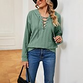 Dames Trui met capuchon Sweatshirt Effen Sport Modieus Casual Lange mouw Capuchon Normale tops Straat Dagelijks gebruik Trekkoord Groen Herfst Winter voordelige Effen tops-Dames Trui met capuchon Sweatshirt Effen Sport Modieus Casual Lange mouw Capuchon Normale tops Straat Dagelijks gebruik Trekkoord Groen Herfst Winter