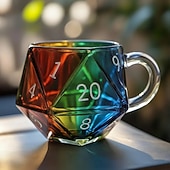 abordables Mugs et tasses-Mug à dés arc-en-ciel D20, tasse à café à dés polyédriques avec anse, mug de jeu en verre transparent pour les amateurs de RPG, mugs de soirée de jeu pour les amateurs de fantasy