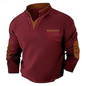 cheap Casual Henley Tee-Men&#039;s Waffle Tee Waffle Henley Shirt Long Sleeve V Neck Spring &amp;  Fall Solid Color Fashion Basic Fake two piece Street Casual Sports Black White Burgundy Top Tee for Men
