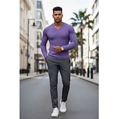 ieftine Tricou din tricot cu nervuri-Bărbați Tricou Cămașă musculară Tricou din tricot cu nervuri Tee Top Manșon Lung În V Primăvară Toamnă Iarnă Simplu Pit Strip Modă Designer De Bază Tricotaj Vacanță Stradă Casual Negru Alb Albastru