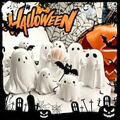 levne Halloweenové závěsné a stolní dekorace-halloween roztomilá figurka ducha - prostředníček strašidelná socha ducha z pryskyřice, roztomilá dekorace ducha pro halloweenskou výzdobu, verandu a vnitřní strašidelné bytové dekorace 10x10x10cm