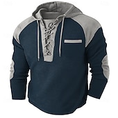 levne Ležérní tričko Henley-Pánské Vaflové tričko Waffle Henley košile Dlouhý rukáv Kapuce Jaro &amp; podzim Pevná barva Módní Šňůrky Kapsy Slátanina Venkovní Večírek ulice Černá Šedá Vodní modrá Top tričko pro muže