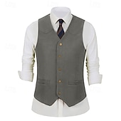 preiswerte Herrenweste-Herren Weste aus Wildlederimitat Weste Gilet Urlaub Party Geschäft Mode Lässig Frühling Herbst Tasche Knöpfe Polyester Bequem Einfach Einreihig Ein-Knopf V Ausschnitt Normale Passform Schwarz