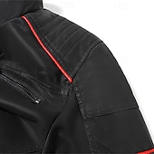 cheap Faux Leather Jackets-Men's Faux Leather Jacket Fleece Jacket Biker Jacket Motorcycle Jacket Vacation Daily Windproof Warm Patchwork Pocket Fall Winter Stripes Fashion Classic Stand Collar Regular Black Jacket