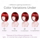 abordables Perruques de fête-Perruques bob rouges pour femmes blanches - Perruques bob courtes de 12 pouces avec frange Perruque synthétique de mode naturelle Cheveux synthétiques colorés pour cosplay quotidien Halloween