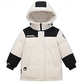 billiga Pojkars dunjacka och parka-Barn Unisex Dunjacka Friluftsjacka Pufferjacka Ytterkläder Färgblock Långärmad Håller värmen Vindtät Täcka Utomhus Dagligen Grundläggande Svart Rubinrött Beige Höst Vinter 4 år +