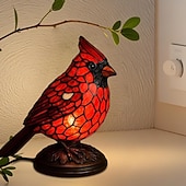 ieftine Lămpi de masă-Lampă de noapte Cardinalis cu pasăre, rășină, lumină de noapte Cardinalis, decorațiuni de Crăciun, ornament de birou cu pasăre roșie, pentru noptieră, living, dormitor, decorare de casă