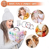 お買い得  子供のための-4655個のクレイビーズブレスレット作成キット収納ボックス付き、友情ジュエリー作り用のフラットプリプリービーズ、チャームが付いたポリマーヘイシービーズ10代の女の子向けのクラフト8〜12歳クリスマスギフト