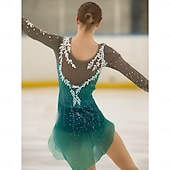 abordables Vestidos de Patinaje Artístico-Vestido de patinaje artístico Mujer Chica Patinaje Sobre Hielo Vestidos Verde Espalda Abierta Costura asimétrica Malla Alta elasticidad Entrenamiento Competición Ropa de Patinaje Clásico Cristal